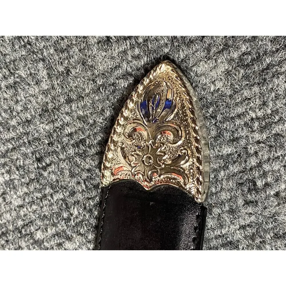 90’s Western Black Leather Concho Belt Intricate Floral Designed Buckle 4XL-5XL
